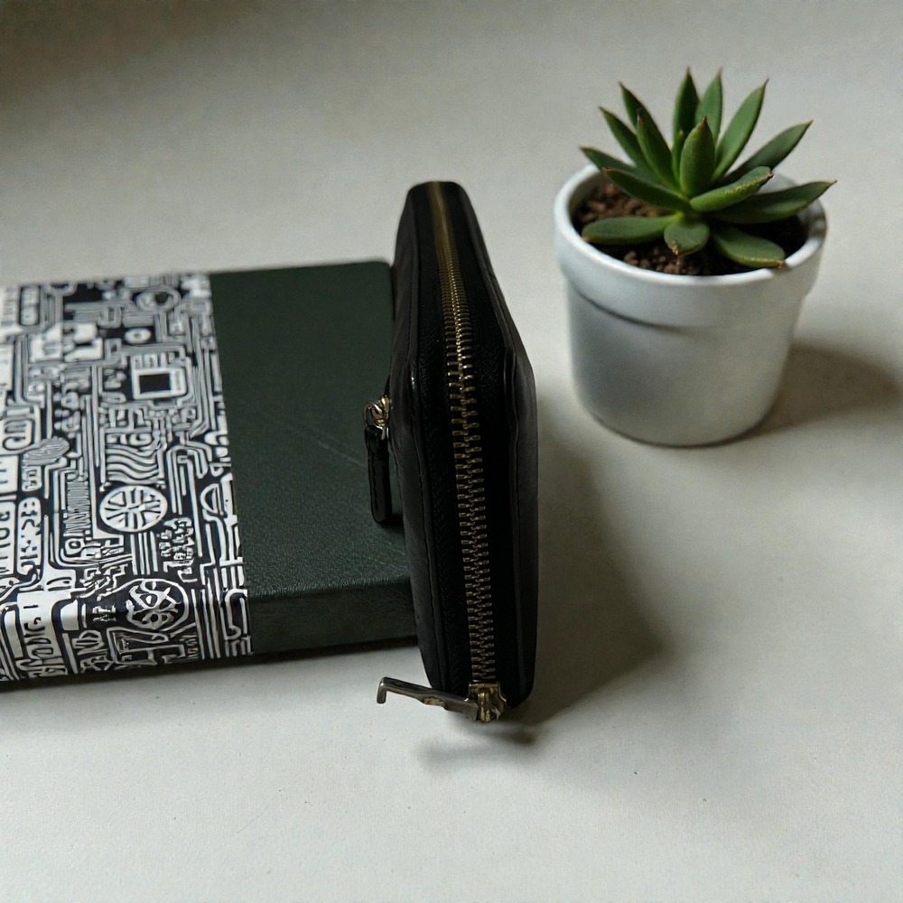 Fossil Black Leather Zip Around Continental Wallet Organizer - Picture 3 of 8